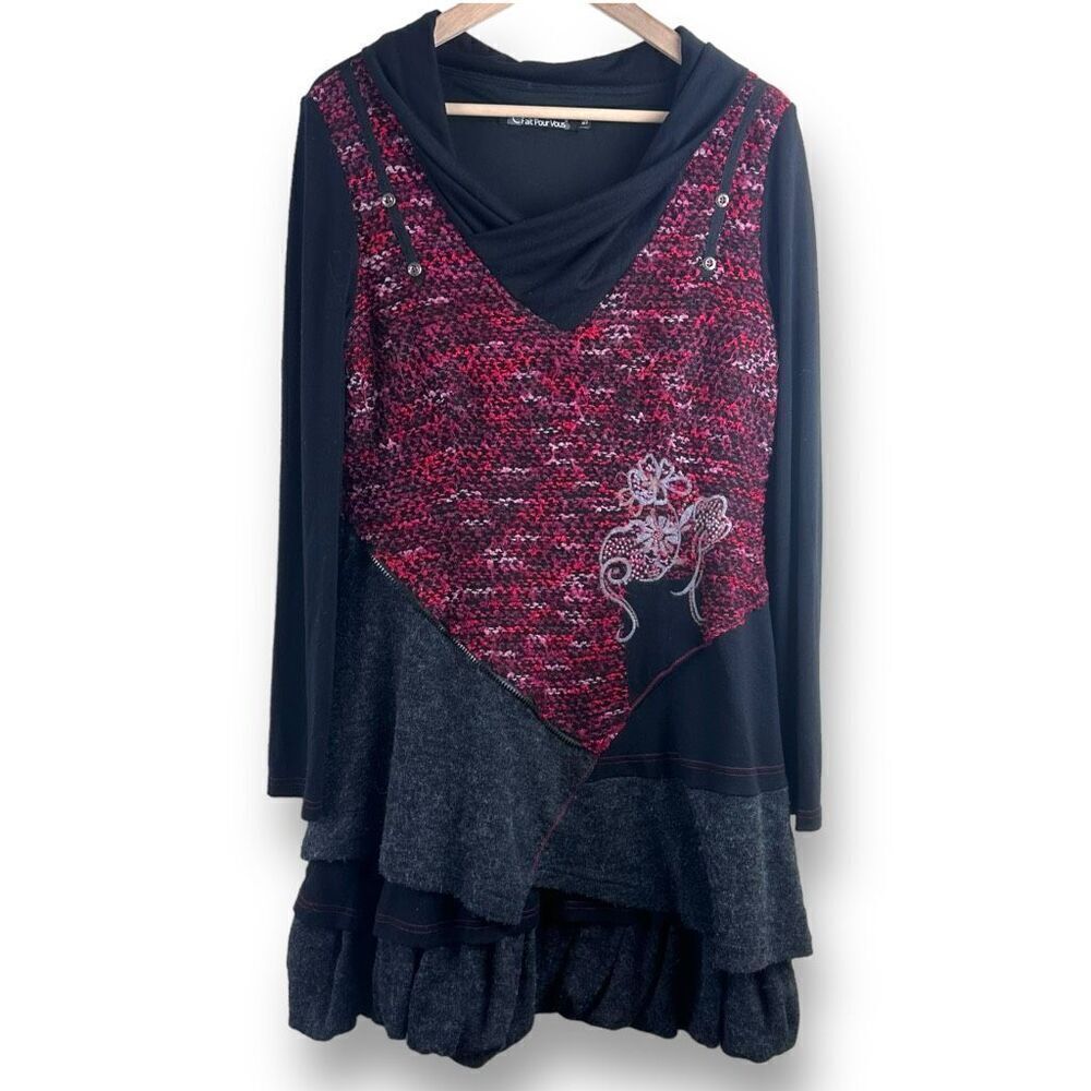 C' Fait Pour Vous Women's 5 Long Sleeve Layer Dress Dark Lagenlook Wearable Art